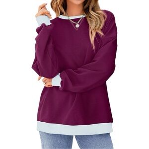 NWT Fantaslook Color Block Women’s Sweatshirt Crewneck Top Size L Dark Purple